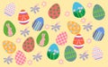 easter eggs and flowers on a yellow background. easter eggs seamless pattern Royalty Free Stock Photo