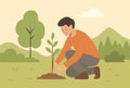 Flat Illustration of man Planting Trees for Eco Lifestyle Royalty Free Stock Photo