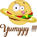 A cartoon illustration of a hamburger personified with a smiling face. Royalty Free Stock Photo