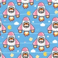 Seamless pattern cute tiger astronaut drive rocket space background.Galaxy Royalty Free Stock Photo