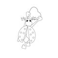 Ledybug holding heart monochrome outline draw coloring page for children, for adult. Royalty Free Stock Photo