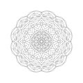 Intricate black line art mandala featuring sharp petals and interwoven flowing shapes. Royalty Free Stock Photo