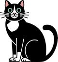 Cute Black and White Tuxedo Cat Sitting Vector Illustration. Adorable Feline Pet Graphic. Royalty Free Stock Photo