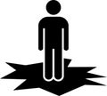 Man Standing On Cracking Ground Icon Vector. Symbolizing Risk, Danger, Crisis, Instability, And Collapse. Royalty Free Stock Photo