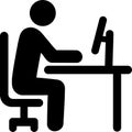 Office Work Icon, Person Working at Computer Desk Vector. Remote Job, Programmer, Business, Freelance Silhouette Illustration. Royalty Free Stock Photo