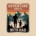 Adventure Awaits With Dad Retro Sunset Vintage Father\'s Day Outdoors T-Shirt Design Royalty Free Stock Photo