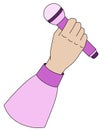A hand holding a microphone is a color vector image. A woman\'s hand Royalty Free Stock Photo