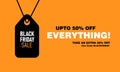 Black Friday sale banner with black tag on orange background Royalty Free Stock Photo