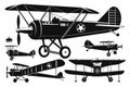 Classic Biplane Side View Vector â Black and White Vintage Aircraft Illustration Royalty Free Stock Photo