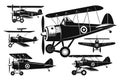 Vintage Aircraft Collection Vector â Black and White Retro Biplane Set Royalty Free Stock Photo
