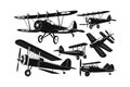 Retro Biplane Multi Angle Vector Set â Black and White Vintage Aircraft Illustrations Royalty Free Stock Photo