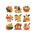 Christmas gingerbread cookies and baking icons in flat design style vector. Royalty Free Stock Photo