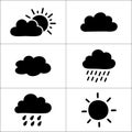 Weather icons showing sun clouds and rain in a grid format on a white background simple and clear Royalty Free Stock Photo