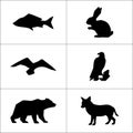Silhouettes of animals arranged in a grid pattern on white background Royalty Free Stock Photo