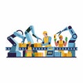 Factory workers and robotic arms on a conveyor belt with boxes industry production. Royalty Free Stock Photo