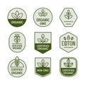 Nine organic and non gmo certification labels with plant icons badge stamp. Royalty Free Stock Photo