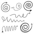 Spiral arrow doodle collection featuring flowing curves and artistic line work. Royalty Free Stock Photo