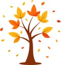Autumn tree with falling leaves illustration Royalty Free Stock Photo