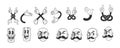 Old School Animation Emblems, Monochrome Happy and Dizzy Facial Expressions with Hand Poses. Royalty Free Stock Photo