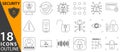 Eighteen security icons outline showing shield, lock, eye, cloud, and biometric authentication methods Royalty Free Stock Photo