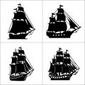 Tall Ship Silhouettes 1: Large, Multi-Masted Sailing Ships Royalty Free Stock Photo