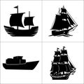 Mixed Ship Silhouettes 1: Cargo, Tanker, and Sailing Ships Royalty Free Stock Photo