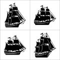 Ornate Sailing Ship Silhouettes: Large Ships with Multiple Masts Royalty Free Stock Photo