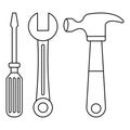Hand Tools Line Icon Set â Screwdriver, Wrench, Hammer Royalty Free Stock Photo