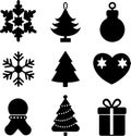 Christmas 9 icon pack silhouette illustration Royalty Free Stock Photo