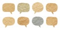 Blank vintage paper speech bubbles set with creased crumpled texture for messages, scrapbooking Royalty Free Stock Photo