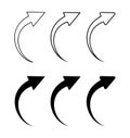 Icon of a black circular, curved up arrow, silhouette, contour, isolated on white, vector Royalty Free Stock Photo