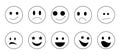 A set of emoticon icons, different mood emotions, and facial expressions. Black and white vector Royalty Free Stock Photo