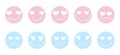 A set of pink, blue smiley icons, heart eyes, different emotions, facial expression. Color vector Royalty Free Stock Photo