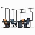 Conference room with table chairs and whiteboard illustration meeting. Royalty Free Stock Photo