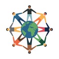Diverse people holding hands around planet earth illustration diversity unity. Royalty Free Stock Photo