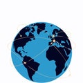 Blue earth globe with abstract light orange network lines and dots world planet. Royalty Free Stock Photo