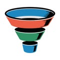 Three tiered funnel with blue orange green sections and number one vector. Royalty Free Stock Photo