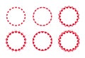 A set of red round frames of isolated hearts on a white background, vector, flat design Royalty Free Stock Photo