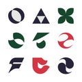 Nine abstract graphic symbols in dark blue green red and black logo. Royalty Free Stock Photo