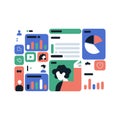 Abstract digital interface with charts people icons and data visualization vector. Royalty Free Stock Photo