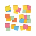 Assorted colorful sticky notes scattered on white background paper. Royalty Free Stock Photo