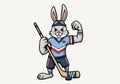 Rabbit Ice Hockey Player Cartoon Illustration Royalty Free Stock Photo