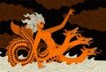 scylla sea monster in ancient orange greek vase style Royalty Free Stock Photo