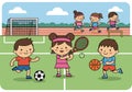 Kids Playing Sports Together School Playground Illustration Royalty Free Stock Photo