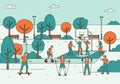 Outdoor Park Sports Activities Flat Illustration Scene Royalty Free Stock Photo