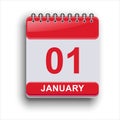January 01 Daily Calendar Template Clean Design Royalty Free Stock Photo