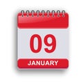 January 09 Daily Calendar Template Flat Design Royalty Free Stock Photo