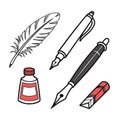 Vector Writing and Painting Tools Icons Set with Pencil, Pen, Brush and Paint Tube Royalty Free Stock Photo