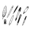 Vector Writing and Painting Tools Icons Set with Pencil, Pen, Brush and Paint Tube Royalty Free Stock Photo