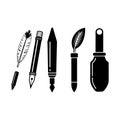 Vector Writing and Painting Tools Icons Set with Pencil, Pen, Brush and Paint Tube Royalty Free Stock Photo